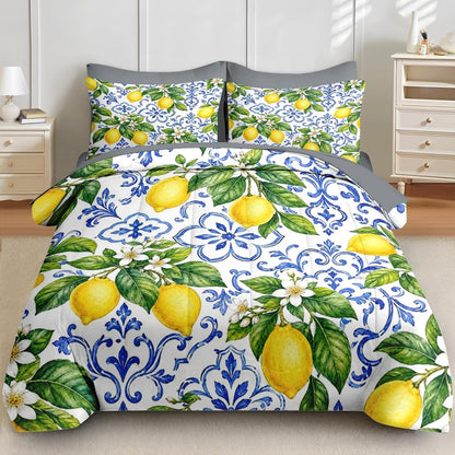 Comforter Set Twin Size Lemon Italian Summer 5 Pcs, Bedding for Kids and Adults, Bed Sheet Sets with Fitted Sheet Pillowcase & Sham for Bedroom Bed Decor