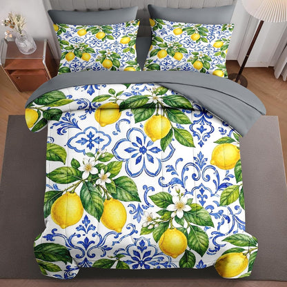Comforter Set Twin Size Lemon Italian Summer 5 Pcs, Bedding for Kids and Adults, Bed Sheet Sets with Fitted Sheet Pillowcase & Sham for Bedroom Bed Decor