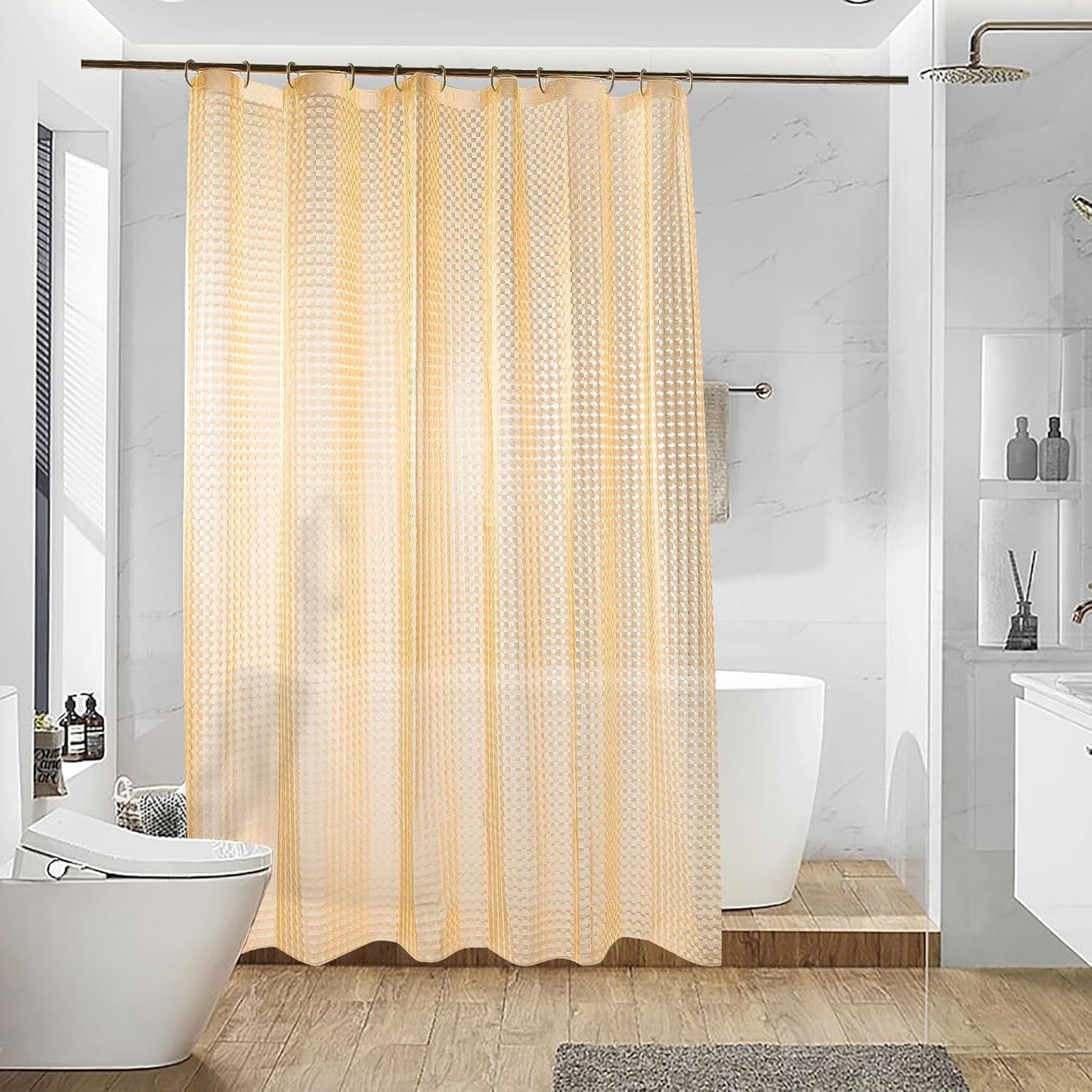 EVA Clear Shower Curtain, Water-Repellent Shower Curtain Liner with 3 Magnets for Bathroom, 72x72 Inches, Yellow Checkered