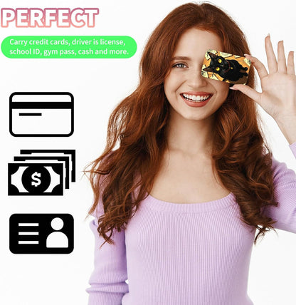 Phone Credit Card Holder Stick on, Cell Phone Pocket Self Adhesive Stretchy Stick on Wallet ID Credit Card Case Pouch Sleeve with Flap for All Smartphones, Yellow Eyed Cat