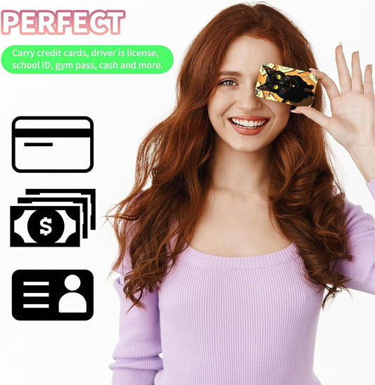 Phone Credit Card Holder Stick on, Cell Phone Pocket Self Adhesive Stretchy Stick on Wallet ID Credit Card Case Pouch Sleeve with Flap for All Smartphones, Yellow Eyed Cat