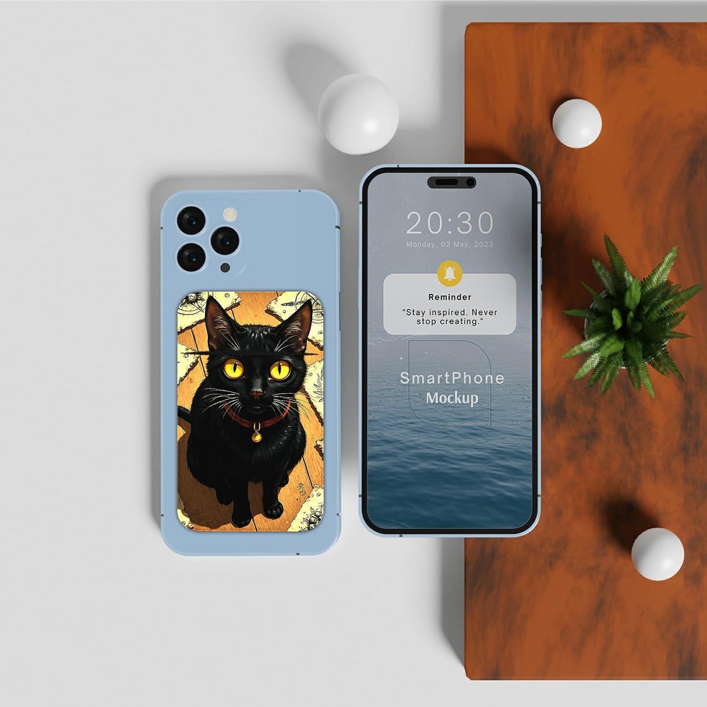 Phone Credit Card Holder Stick on, Cell Phone Pocket Self Adhesive Stretchy Stick on Wallet ID Credit Card Case Pouch Sleeve with Flap for All Smartphones, Yellow Eyed Cat