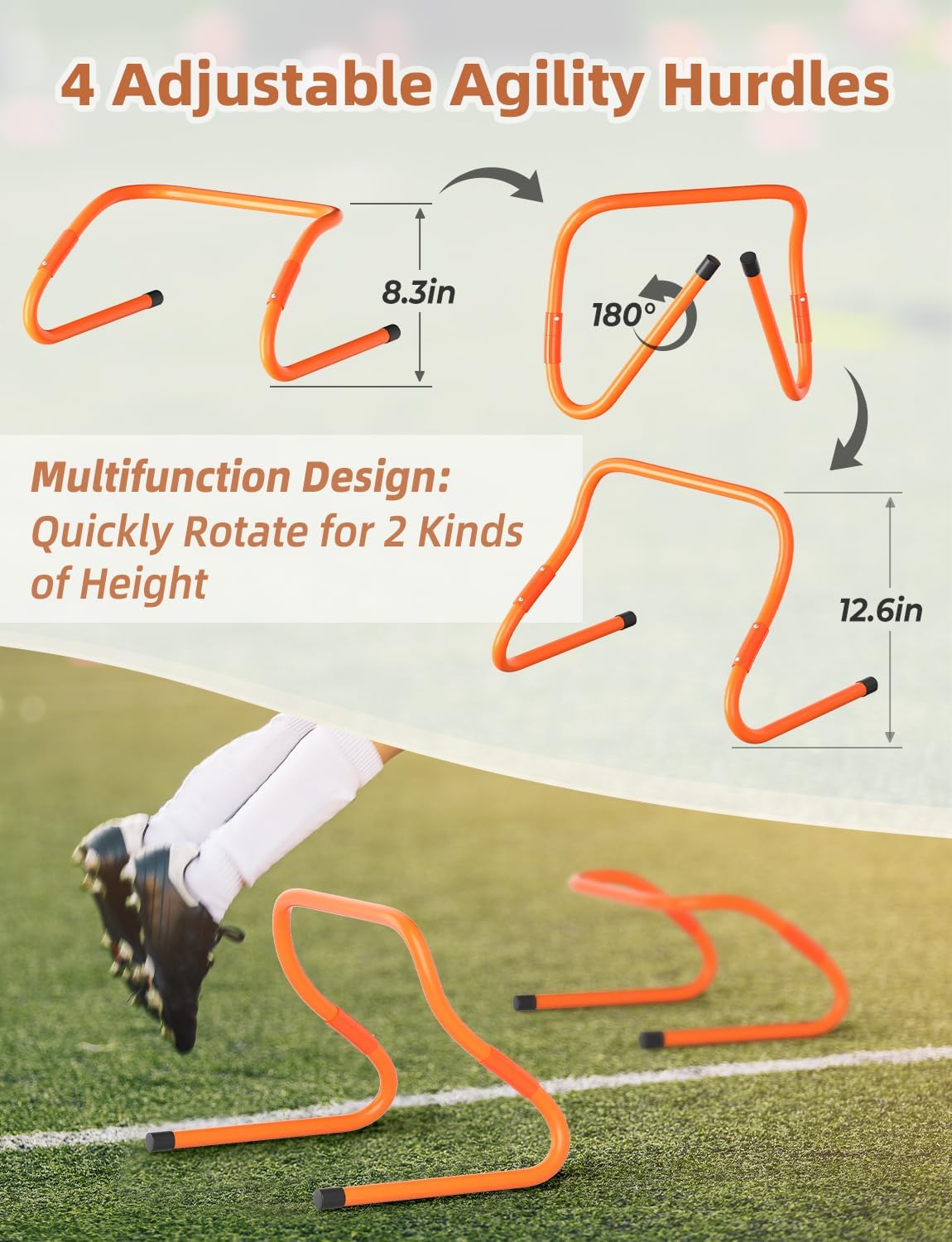 Agility Ladder,Football Training Equipment Set,4 Agility Hurdles, 20 feet12 Rungs Speed Ladder,12 Disc Cones,Resistance Parachute, Jump Rope, 5 Resistance Bands