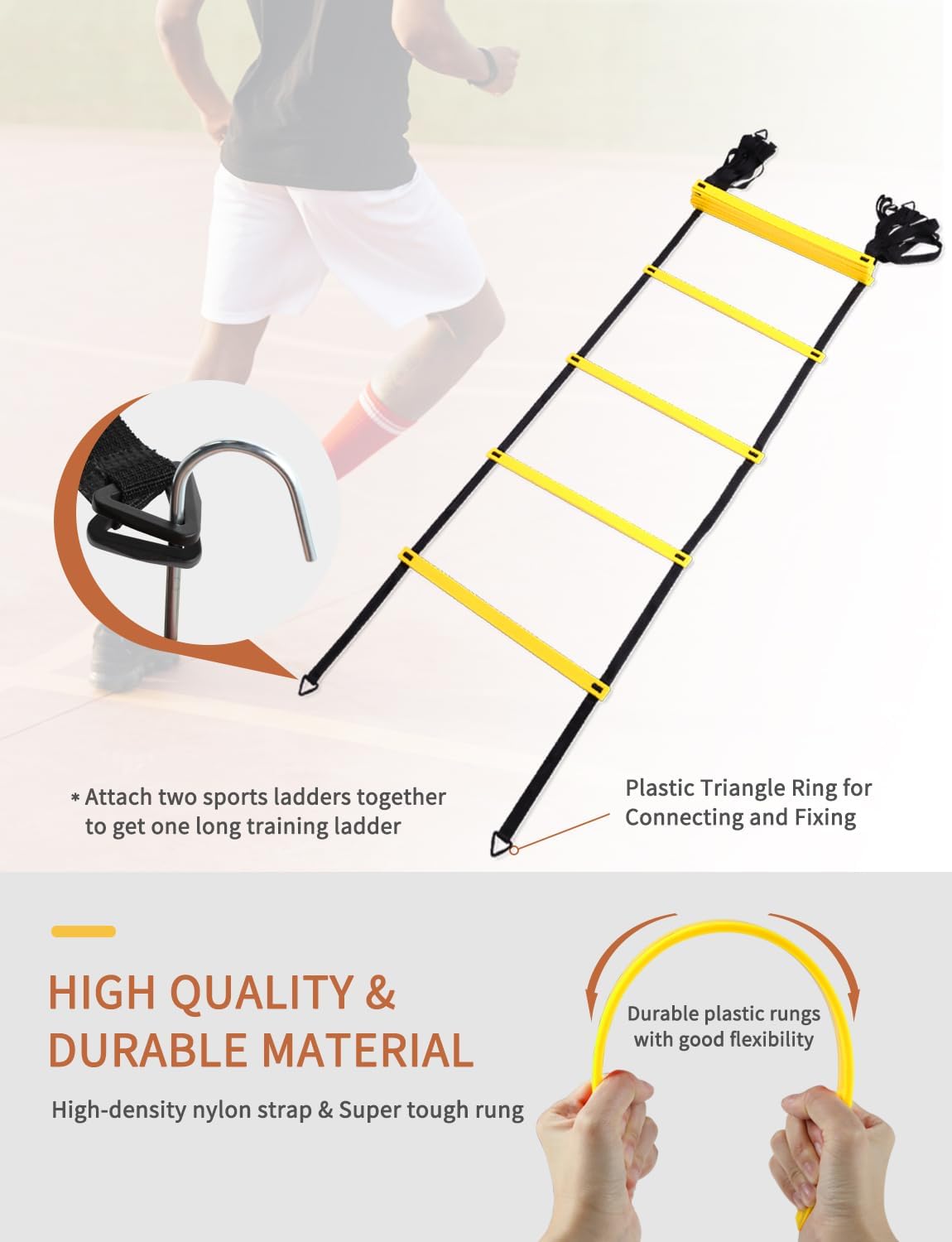 Agility Ladder,Football Training Equipment Set,4 Agility Hurdles, 20 feet12 Rungs Speed Ladder,12 Disc Cones,Resistance Parachute, Jump Rope, 5 Resistance Bands