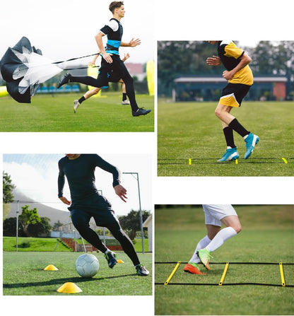Agility Ladder,Football Training Equipment Set,4 Agility Hurdles, 20 feet12 Rungs Speed Ladder,12 Disc Cones,Resistance Parachute, Jump Rope, 5 Resistance Bands