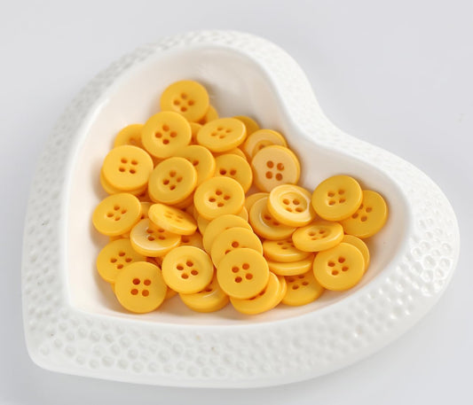 300PCS 1/2 Inch (12.5mm) Small Size Round 4 Holes Buttons Yellow Color Button for Sewing Clothing or DIY Crafts Projects Gift