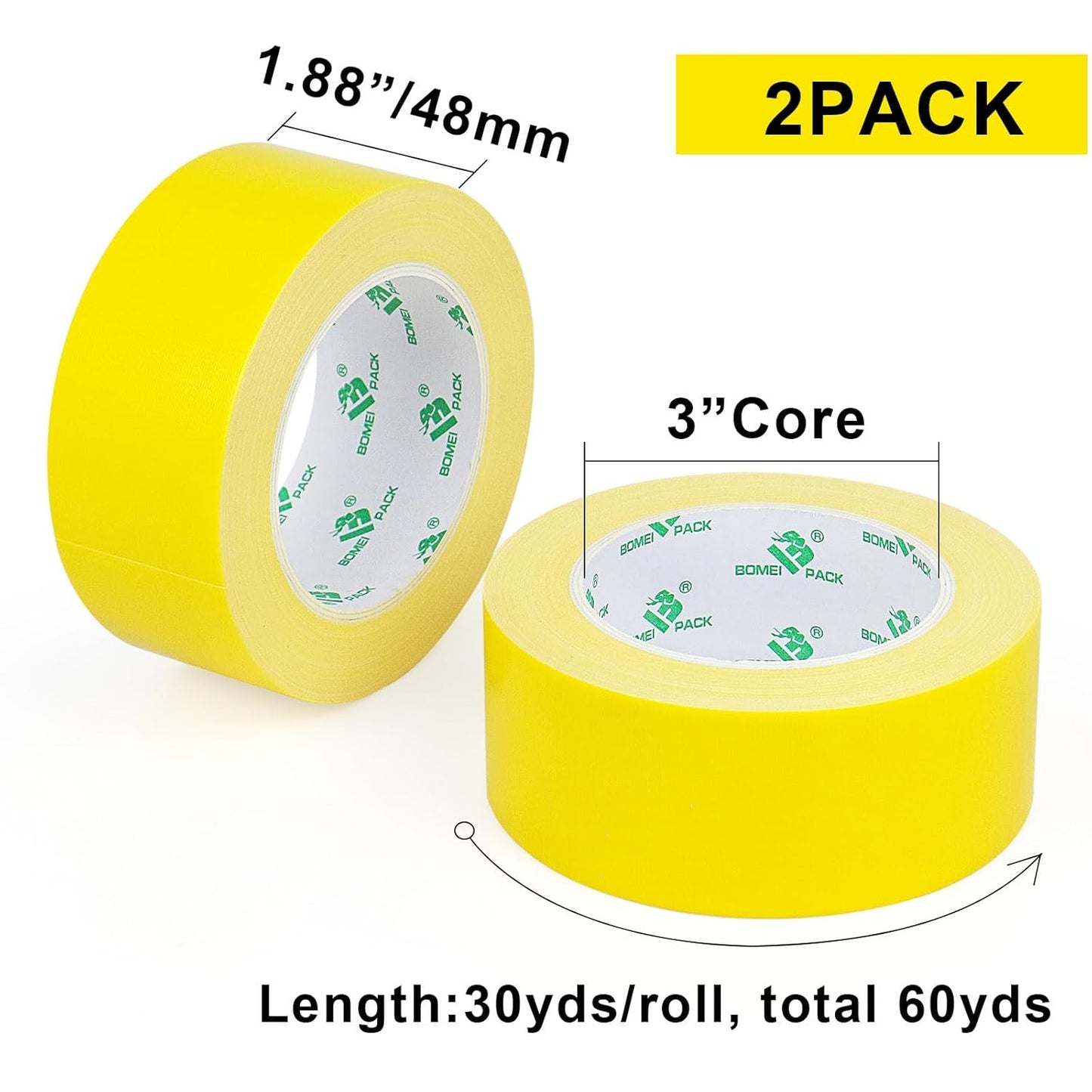 Light Yellow Duct Tape, 2Rolls Heavy Duty Strong Industrial Color Duct Tape 9.0 mil x 1.88inch x 30yds for Packing and Repairing