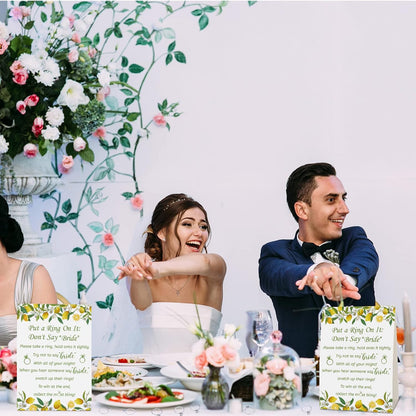 Put a Ring on It Bridal Shower Game with 50 Fake Rings, Rustic Greenery Theme Wedding Shower Games Wedding and Engagement Rings and Not Say Bride Rules Cards(Lemon,Silver)
