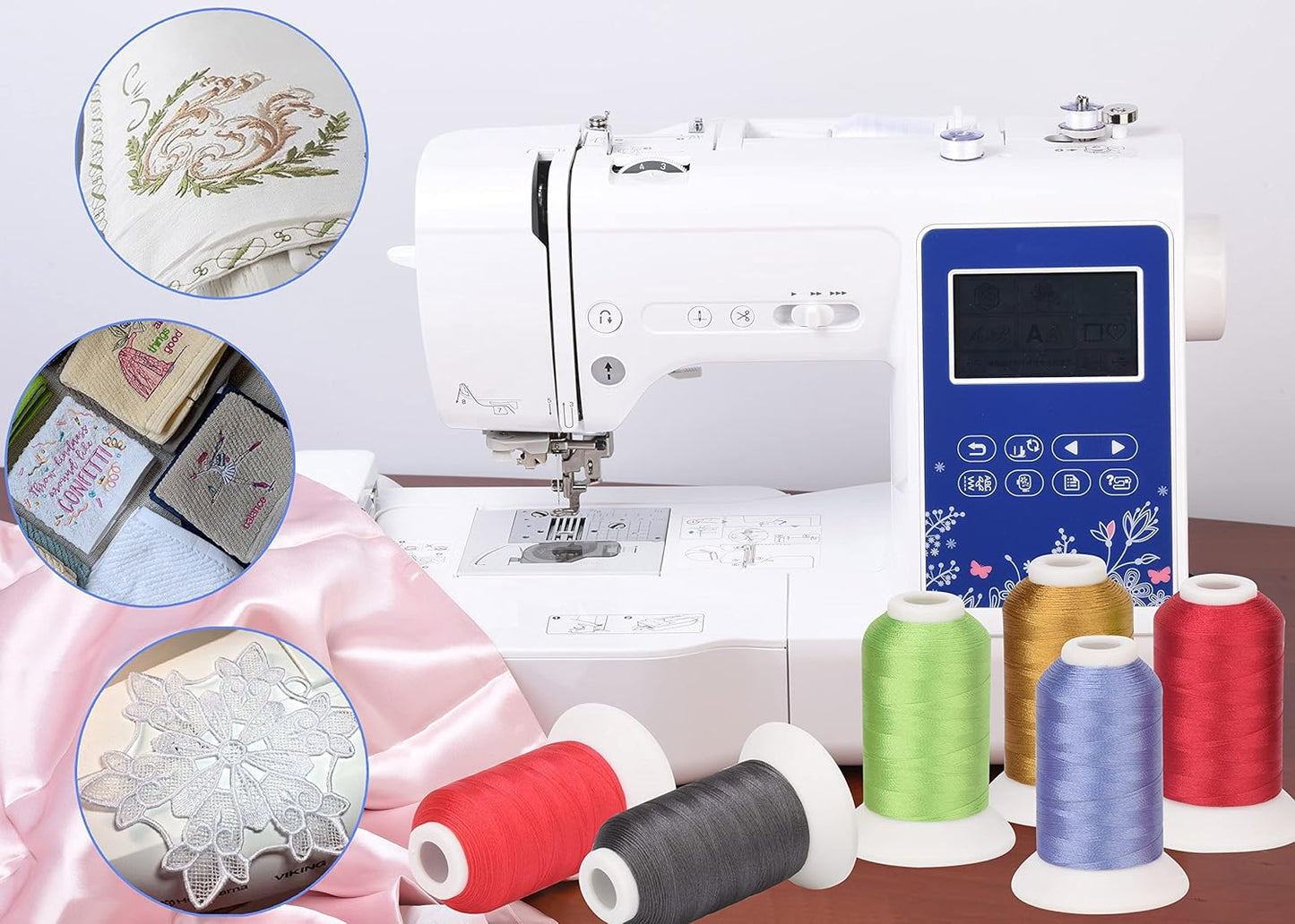 63 Colors Polyester Compatible with Brother Embroidery Machine Thread Kit 40 Weight Compatible with Brother Babylock Janome Singer Pfaff Husqvarna Bernina Embroidery Sewing Machines 550Y