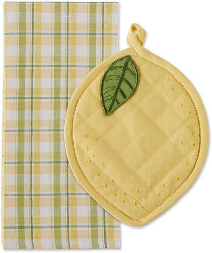 Gift Set Collection Kitchen Set, Potholder & Dishtowel Set, Lemon Plaid, 2 Piece