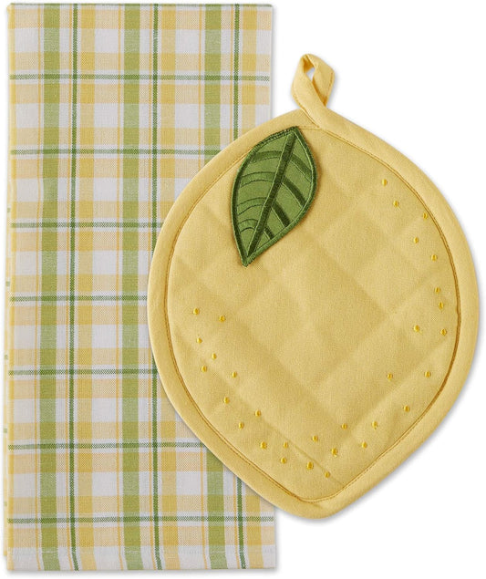 Gift Set Collection Kitchen Set, Potholder & Dishtowel Set, Lemon Plaid, 2 Piece
