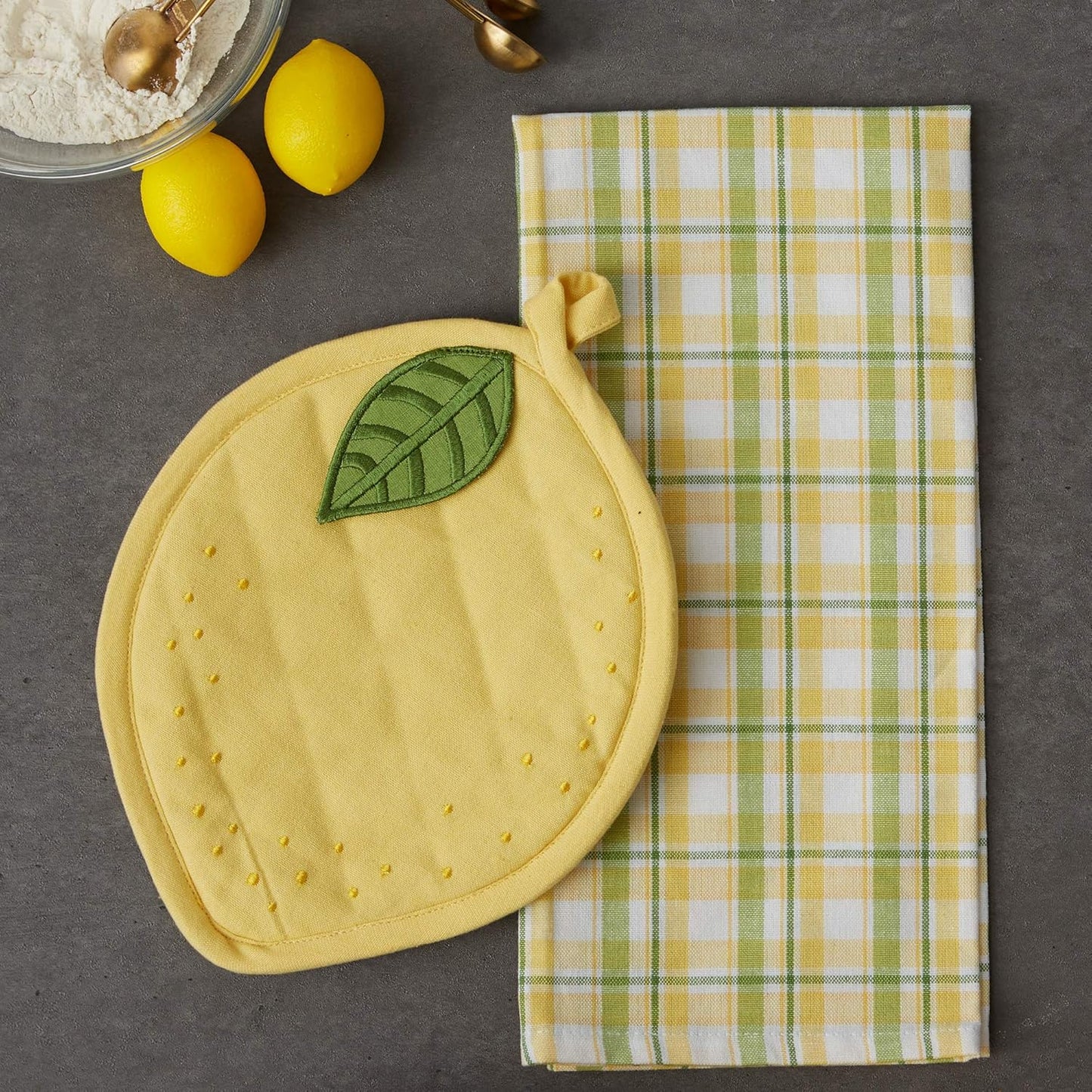 Gift Set Collection Kitchen Set, Potholder & Dishtowel Set, Lemon Plaid, 2 Piece