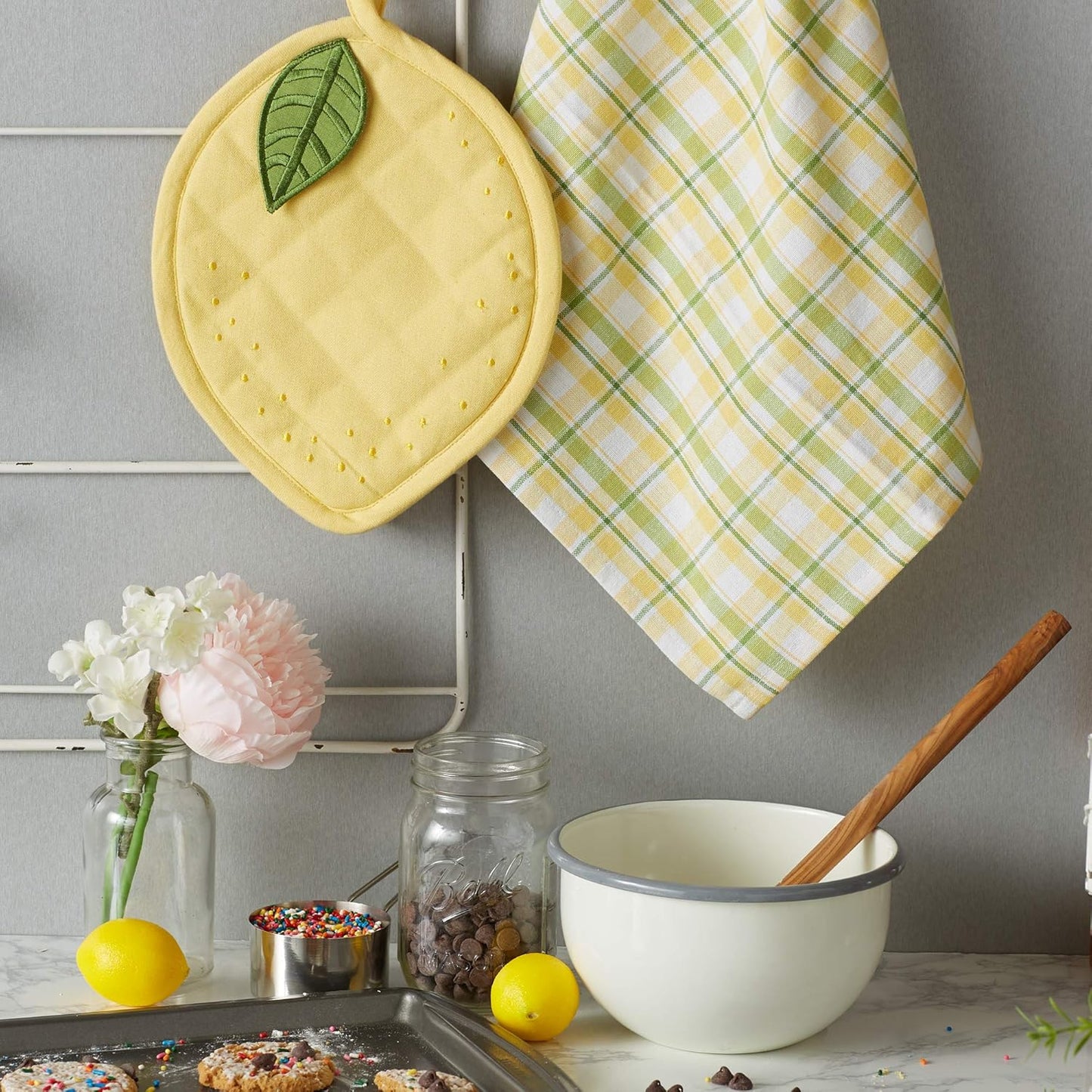 Gift Set Collection Kitchen Set, Potholder & Dishtowel Set, Lemon Plaid, 2 Piece