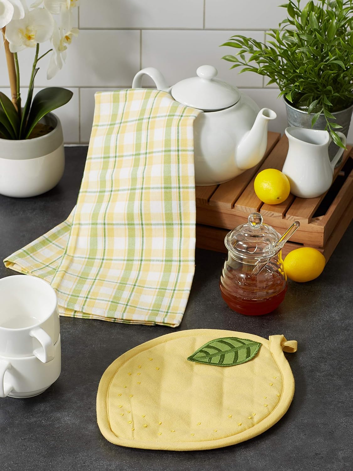 Gift Set Collection Kitchen Set, Potholder & Dishtowel Set, Lemon Plaid, 2 Piece