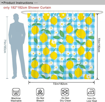 Lemon Shower Curtain, Summer Casual Chrysanthemum Leaf Summer Yellow Polyester Waterproof Decorative Bathroom Curtain for Bathroom Toile Guest Room Decor 72x72 Inch