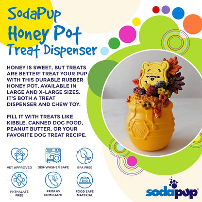 Honey Pot – Durable Dog Treat Dispenser & Enrichment Toy Made in USA from Non-Toxic, Pet Safe, Food Safe Natural Rubber Material for Mental Stimulation, Problem Chewing, Calming Nerves, & More