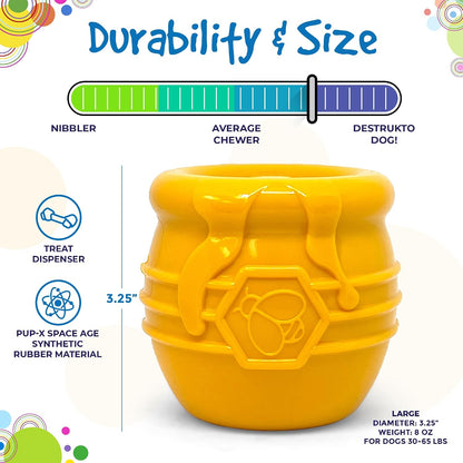 Honey Pot – Durable Dog Treat Dispenser & Enrichment Toy Made in USA from Non-Toxic, Pet Safe, Food Safe Natural Rubber Material for Mental Stimulation, Problem Chewing, Calming Nerves, & More