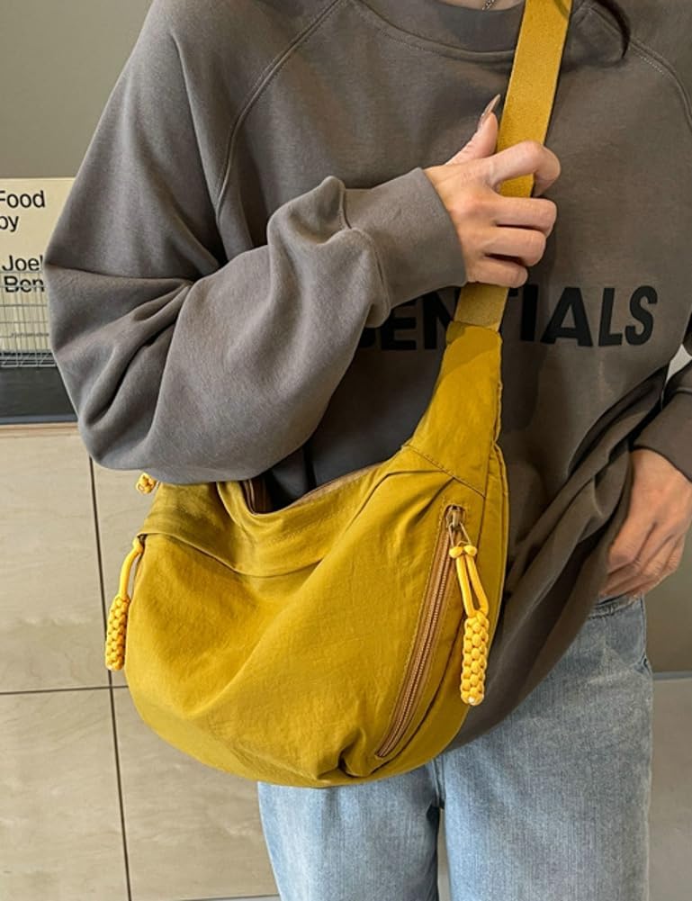 Hobo Bag for Women Men Crescent Shoulder Bag Retro Nylon Canvas Crossbody Bag Slouchy Corduroy Dumpling Bag Purse | Retro