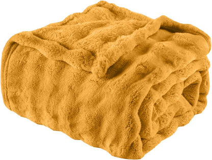 Yellow Throw Blanket for Couch, Soft Fluffy Bubble for Bed Sofa, Thick Warm Plush Fuzzy Rabbit Fur Blanket for Neutral Home Decor, 50"X 60"