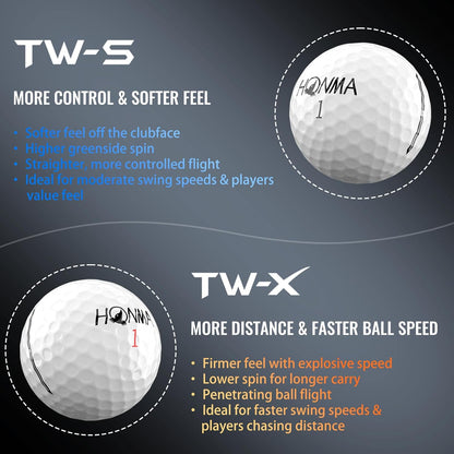 TW-X & TW-S Tour Golf Balls, 3-Piece, White & Yellow, 1 Dozen | Precision Spin Control • Long Distance • Soft Feel • Stable Flight • For Moderate to Fast Swing Speeds