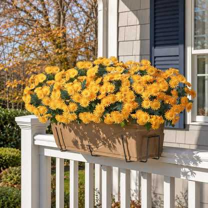 Artificial Fall Faux Mums Flowers Outdoor Plants for Decoration, 6 Bundles Fake Silk Yellow Gerbera Daisy Flowers UV Resistant Look Real for Planter Outside Front Door Porch Patio Balcony