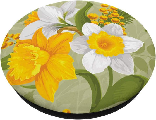 Yellow and white daffodil floral PopSockets PopGrip: Swappable Grip for Phones & Tablets