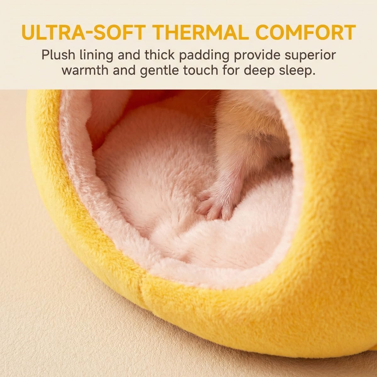 Guinea Pig Bed Hideout Hanging Cozy Warm House Cage Washable for Small Animal Bunny Hamster Ferret Dwarf Chinchilla (Yellow)