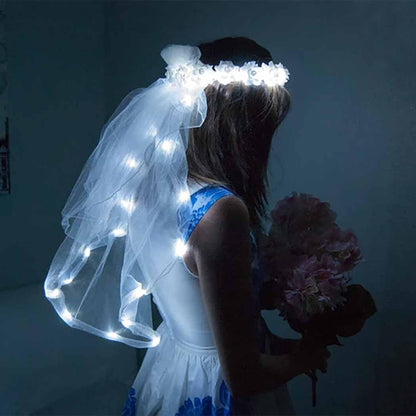 Light Up Bowknot Wedding Veil Tulle Bridal Shower Short Veils Bachelorette Party Hair Accessories for Women TS001 (Yellow Light)