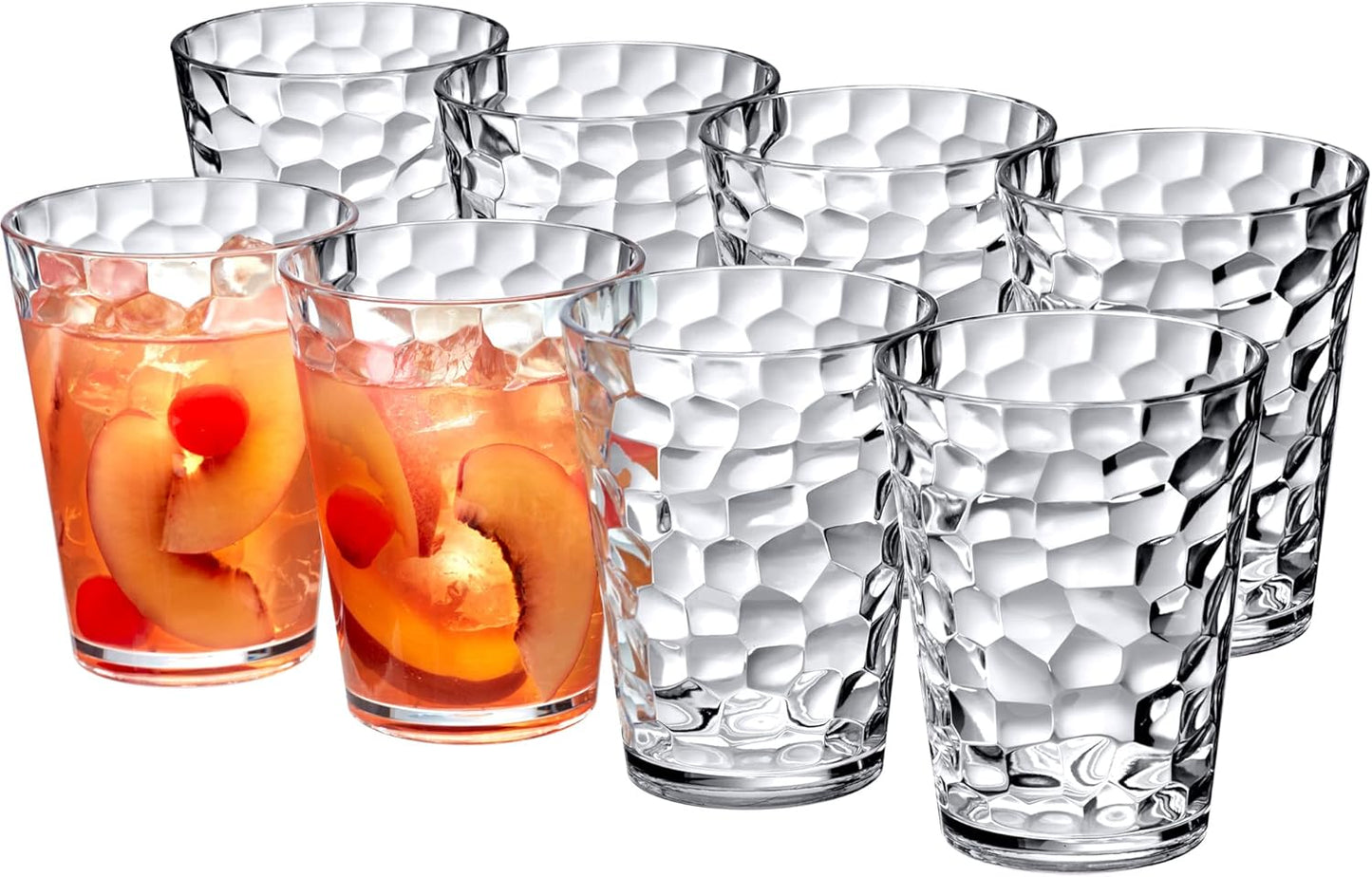Iceberg - 16-Ounce Plastic Tumblers (Set of 8), All-Clear Reusable Plastic Cups, Stackable, BPA-Free, Shatter-Proof, Dishwasher-Safe