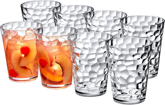 Iceberg - 16-Ounce Plastic Tumblers (Set of 8), All-Clear Reusable Plastic Cups, Stackable, BPA-Free, Shatter-Proof, Dishwasher-Safe