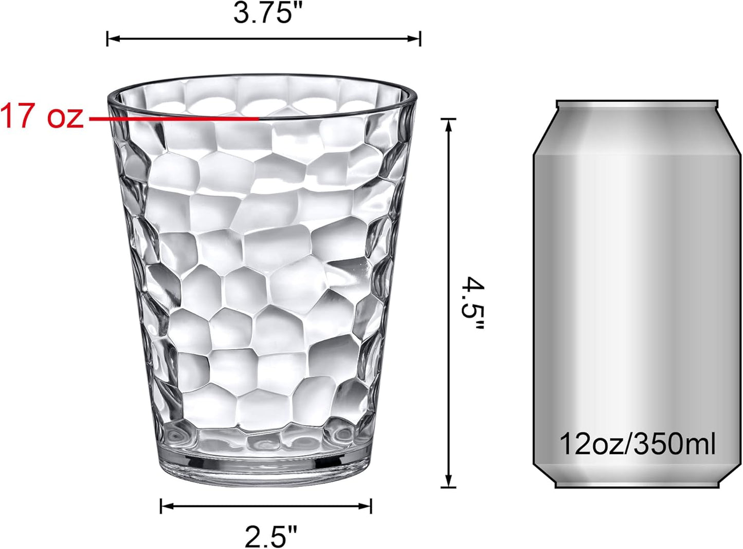 Iceberg - 16-Ounce Plastic Tumblers (Set of 8), All-Clear Reusable Plastic Cups, Stackable, BPA-Free, Shatter-Proof, Dishwasher-Safe