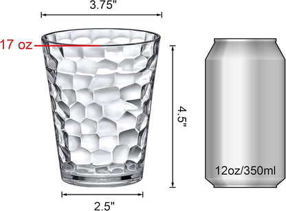 Iceberg - 16-Ounce Plastic Tumblers (Set of 8), All-Clear Reusable Plastic Cups, Stackable, BPA-Free, Shatter-Proof, Dishwasher-Safe