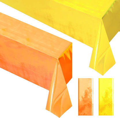 2 Pieces Orange & Yellow Iridescence Tablecloth, 40 x 108“ Disposable Shiny Laser Table Cloth, Glitter Plastic Tablecloths, Holographic Iridescent Table Cover for Party Decoration, Wedding and Banquet