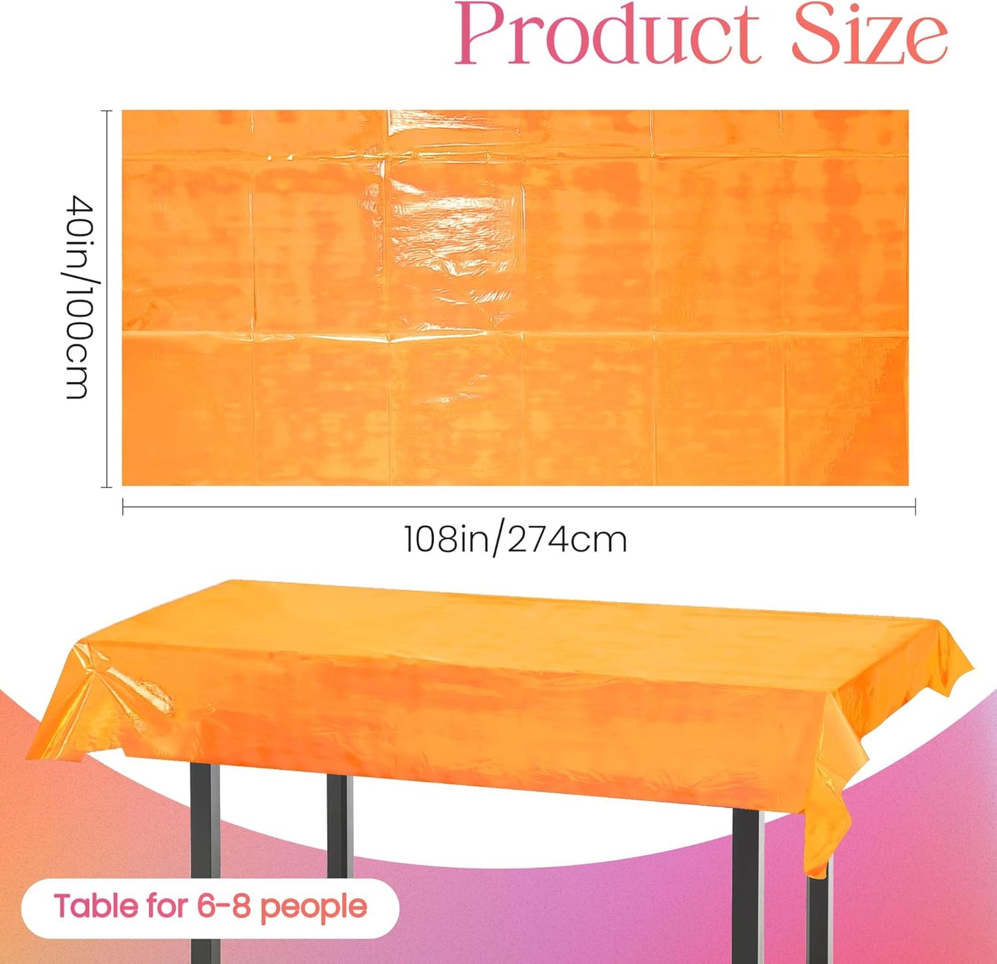 2 Pieces Orange & Yellow Iridescence Tablecloth, 40 x 108“ Disposable Shiny Laser Table Cloth, Glitter Plastic Tablecloths, Holographic Iridescent Table Cover for Party Decoration, Wedding and Banquet