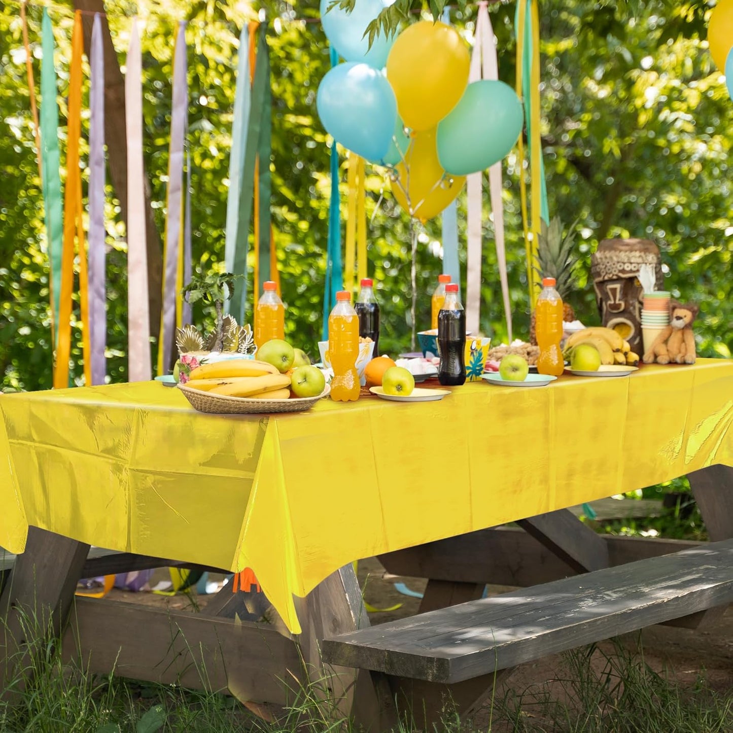 2 Pieces Orange & Yellow Iridescence Tablecloth, 40 x 108“ Disposable Shiny Laser Table Cloth, Glitter Plastic Tablecloths, Holographic Iridescent Table Cover for Party Decoration, Wedding and Banquet