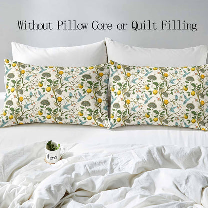 LUVIVIHOME 3PCS Blue Bird Lemon Duvet Cover King Bedding Set, Beige Duvet Cover, Aesthetic Spring Summer Green Leaves Plant Botanical Citrus Allover Fruit Comforter Cover, Bed in a Bag, 2 Pillow Cases