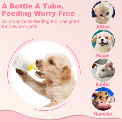 Kitten Bottle Feeding kit with Feeding Nipple and Syringe, Soft Silicone Nursing Pet Feeding Bottle, Ventilation Valve Resistant Tearing for Small Puppies, Kittens, Rabbit (L Nipple-Yellow)