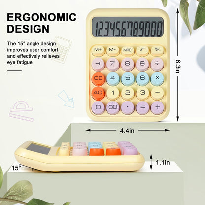 Mechanical Switch Calculator with Big Buttons, Calculators Desktop, 12 Digits, Large LCD Display, Desk Calculator, Cute Pink Calculators for Teachers Students Basic Office (Yellow)