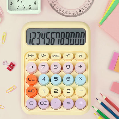 Mechanical Switch Calculator with Big Buttons, Calculators Desktop, 12 Digits, Large LCD Display, Desk Calculator, Cute Pink Calculators for Teachers Students Basic Office (Yellow)