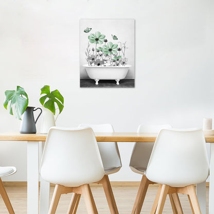 Yellow Floral Wall Art Yellow Gray Flower and Butterfly in Bathtub Canvas Wall Art Farmhouse Wall Decor for Living Room Bedroom Bathroom Office Home Framed Ready to Hang 16L x 12W Inch