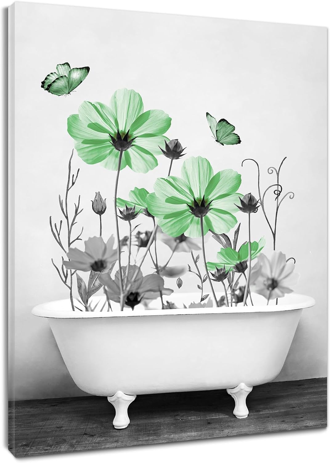 Yellow Floral Wall Art Yellow Gray Flower and Butterfly in Bathtub Canvas Wall Art Farmhouse Wall Decor for Living Room Bedroom Bathroom Office Home Framed Ready to Hang 16L x 12W Inch