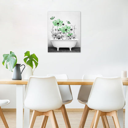 Yellow Floral Wall Art Yellow Gray Flower and Butterfly in Bathtub Canvas Wall Art Farmhouse Wall Decor for Living Room Bedroom Bathroom Office Home Framed Ready to Hang 16L x 12W Inch