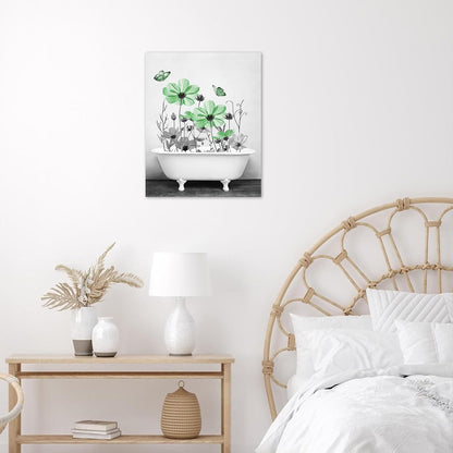 Yellow Floral Wall Art Yellow Gray Flower and Butterfly in Bathtub Canvas Wall Art Farmhouse Wall Decor for Living Room Bedroom Bathroom Office Home Framed Ready to Hang 16L x 12W Inch