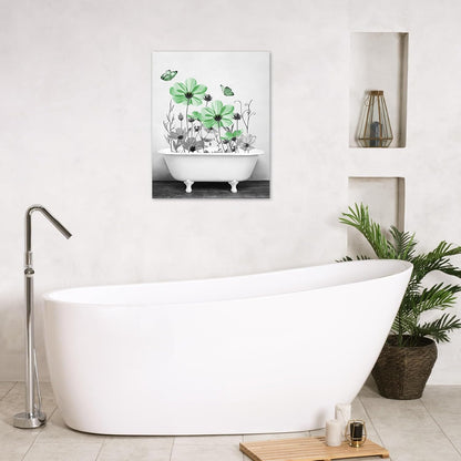 Yellow Floral Wall Art Yellow Gray Flower and Butterfly in Bathtub Canvas Wall Art Farmhouse Wall Decor for Living Room Bedroom Bathroom Office Home Framed Ready to Hang 16L x 12W Inch