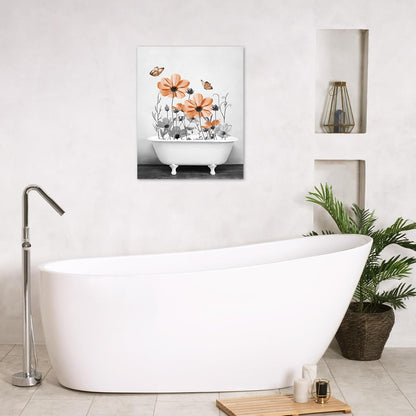 Yellow Floral Wall Art Yellow Gray Flower and Butterfly in Bathtub Canvas Wall Art Farmhouse Wall Decor for Living Room Bedroom Bathroom Office Home Framed Ready to Hang 16L x 12W Inch