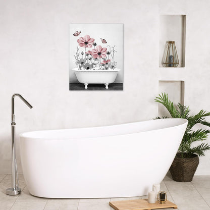 Yellow Floral Wall Art Yellow Gray Flower and Butterfly in Bathtub Canvas Wall Art Farmhouse Wall Decor for Living Room Bedroom Bathroom Office Home Framed Ready to Hang 16L x 12W Inch