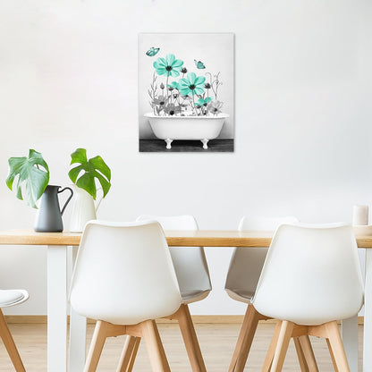 Yellow Floral Wall Art Yellow Gray Flower and Butterfly in Bathtub Canvas Wall Art Farmhouse Wall Decor for Living Room Bedroom Bathroom Office Home Framed Ready to Hang 16L x 12W Inch