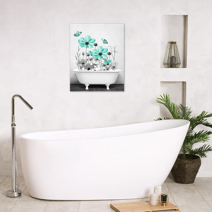 Yellow Floral Wall Art Yellow Gray Flower and Butterfly in Bathtub Canvas Wall Art Farmhouse Wall Decor for Living Room Bedroom Bathroom Office Home Framed Ready to Hang 16L x 12W Inch