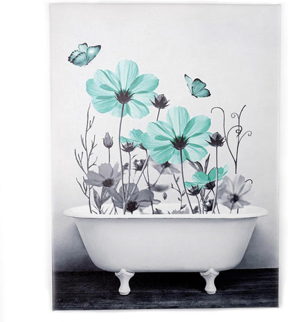 Yellow Floral Wall Art Yellow Gray Flower and Butterfly in Bathtub Canvas Wall Art Farmhouse Wall Decor for Living Room Bedroom Bathroom Office Home Framed Ready to Hang 16L x 12W Inch