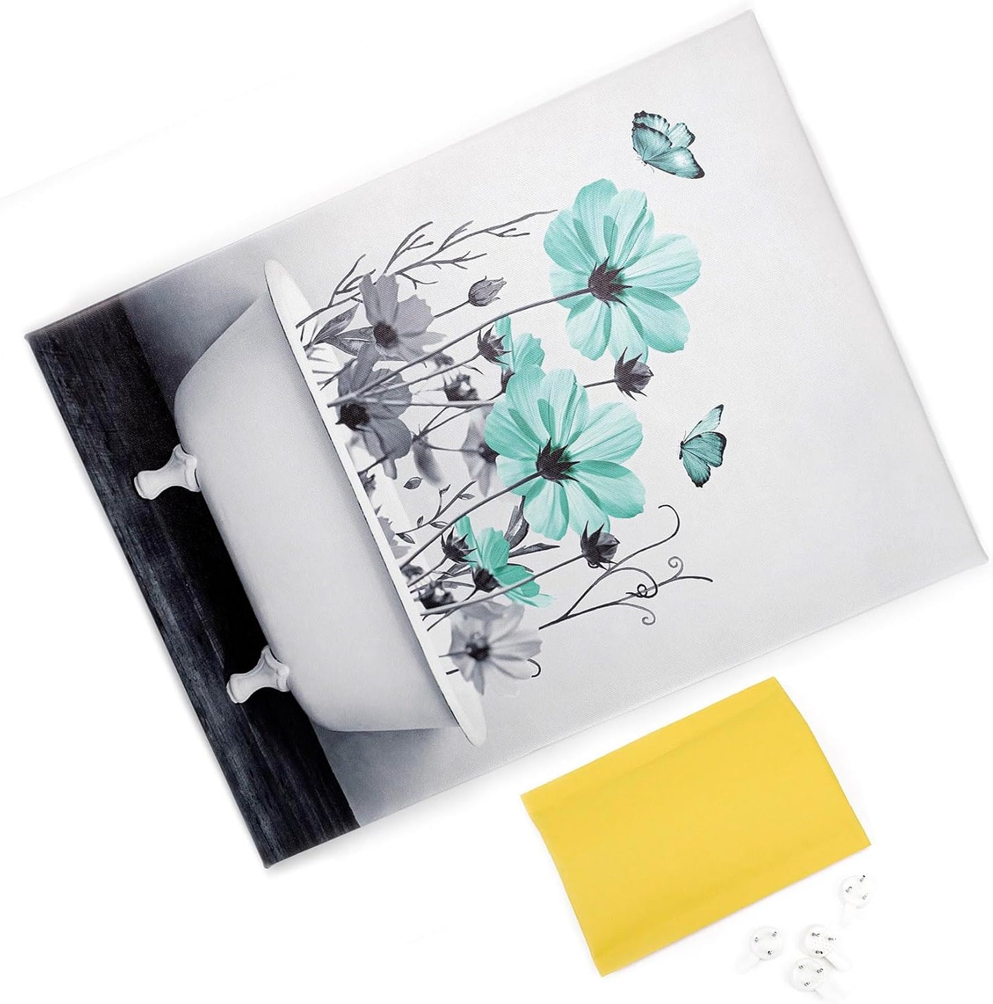 Yellow Floral Wall Art Yellow Gray Flower and Butterfly in Bathtub Canvas Wall Art Farmhouse Wall Decor for Living Room Bedroom Bathroom Office Home Framed Ready to Hang 16L x 12W Inch